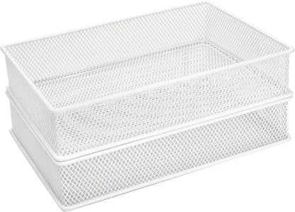 Annova Mesh Stackable Drawer Cabinet and Shelf Organizer Bins Storage Basket School Office Supply Holder Tray- Set of 2 (White, 6x9x2 Inch)