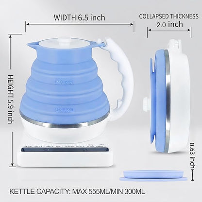 Portable Coffee Maker Pour Over, Travel Coffee Maker Set + Travel Electric Kettle With Temp Control, Collapsible Portable Tea Kettle for Traveling, Hotel, Office, BPA-Free Silicone, 110V, Blue