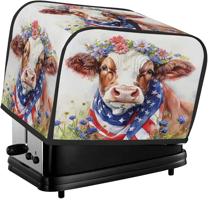 Highland Cow Toaster Cover 4 Slice Wide Slot Washable Toaster Covers | Flower Animal Dust and Fingerprint Protection Bread Maker Covers for Kitchen Accessories Decor Bakeware Women Gift