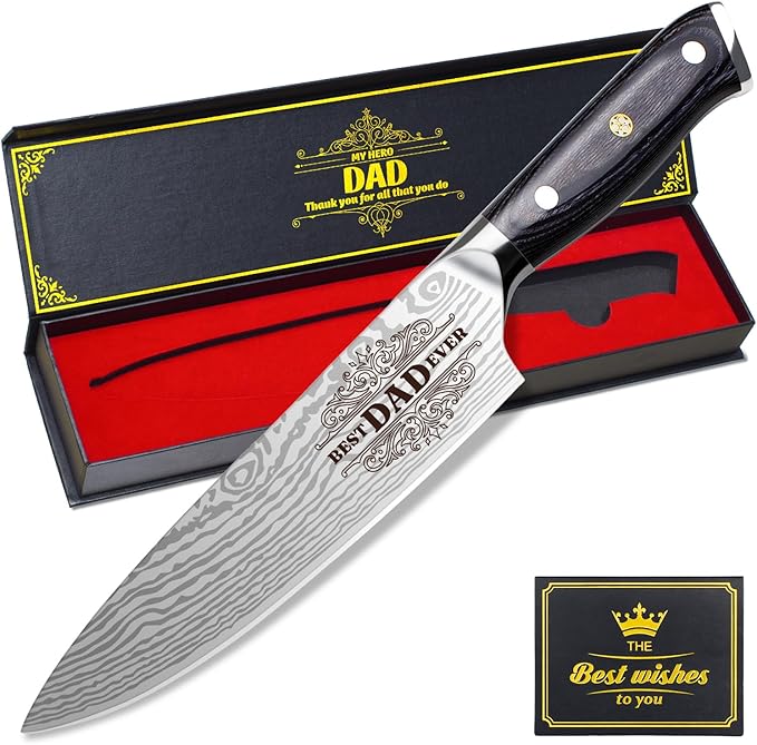 Fathers Day Dad Gift from Daughter Son Kids Dad Birthday Gift 8 inch Kitchen Knife Gift Set for Dad Professional Chef's Knife christmas presents for dad (Best Dad)