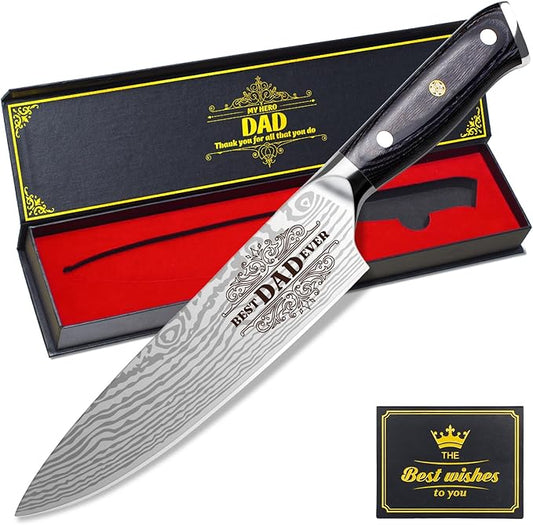 Fathers Day Dad Gift from Daughter Son Kids Dad Birthday Gift 8 inch Kitchen Knife Gift Set for Dad Professional Chef's Knife christmas presents for dad (Best Dad)