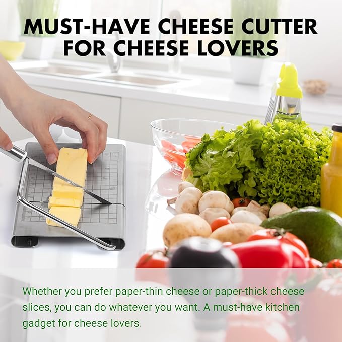 Stainless Steel Cheese Slicer - Multipurpose Cheese Cutter for Block Cheese, Butter, Fruits & Vegetables - Easy to Clean, Dishwasher Safe