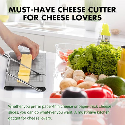 Stainless Steel Cheese Slicer - Multipurpose Cheese Cutter for Block Cheese, Butter, Fruits & Vegetables - Easy to Clean, Dishwasher Safe