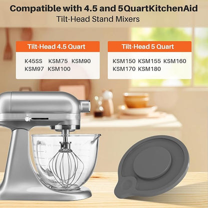 Glass Bowl Compatible with KitchenAid 4.5 & 5-Quart Tilt-Head Stand Mixers – Includes Lid, Measurement Markings & Spout Cover – Dishwasher, Microwave & Freezer Safe