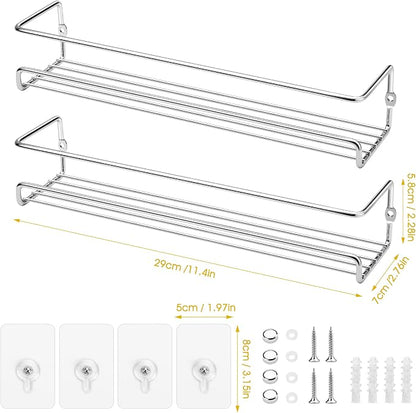 Lonian 2-Tier Wall Mounted Spice Rack Organizer, Chrome Metal Spice Shelf Storage Basket for Kitchen Cabinet/Pantry Door, Includes Drilling & No-Drilling Installation Options
