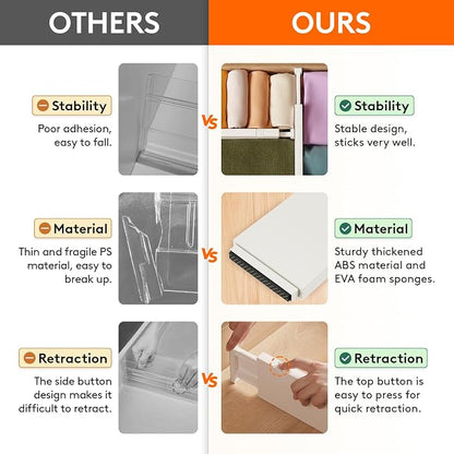 Lifewit 6 Pack Drawer Dividers 4" High 28-43.5cm/11-17" Adjustable Drawer Organizer for Clothes/Utensils, Expandable Drawer Separator in Dresser/Kitchen/Bedroom/Office Organization & Storage Beige