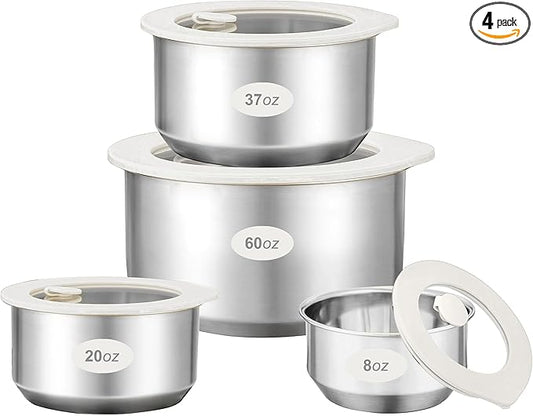 Urban Green Stainless Steel Food Containers with Glass Lid, Airtight Leakproof Stainless Steel Food Storage Container, Salad Bowl in set of 4, Round Shape, Microwave Safe, 100% Plastic Free