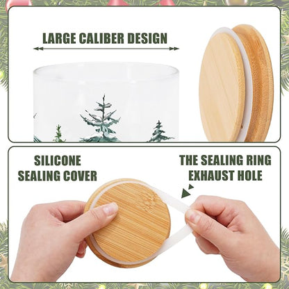 JarThenaAMCS 3Pcs Christmas Forest Glass Storage Jars with Airtight Lid Watercolor Xmas Tree Decorative Canisters Sets for Winter Home Kitchen Countertop