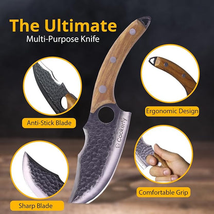 Chef Knife - Japanese Knife Style with Ergonomic Grip & Rosewood Handle, 6" High Carbon 5cr15 Steel Meat Cleaver, Genuine Leather Sheath, Kitchen Knives, Gift Packaging