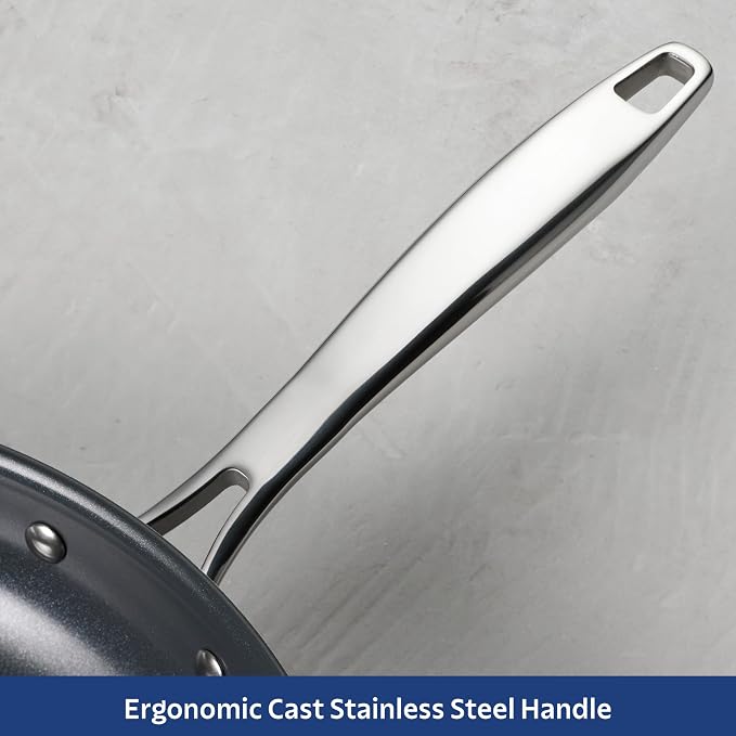Tramontina Signature 12-Inch Tri-Ply Clad Stainless Steel Large Frying Pan with Ceramic Non Stick Interior, Induction-Ready Nonstick Skillet, Oven-Safe, Made in Brazil