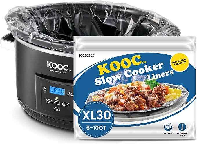 KOOC Slow Cooker Liners 14"x22" 30 Count Extra Large Size Disposable Pot Liners Cooking Bags Fit 6 qt to 10 qt Pot BPA Free Fresh Locking Seal Design