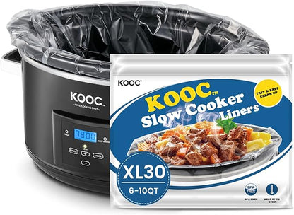 KOOC Slow Cooker Liners 14"x22" 30 Count Extra Large Size Disposable Pot Liners Cooking Bags Fit 6 qt to 10 qt Pot BPA Free Fresh Locking Seal Design