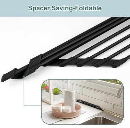 MERRYBOX Triangle Roll Up Dish Drying Rack Over The Sink, 2025 Anti-Rust Sink Drying Rack with Full Silicone Wrapped- Anti-Slip, Space Saving, Durable Organizer for Kitchen