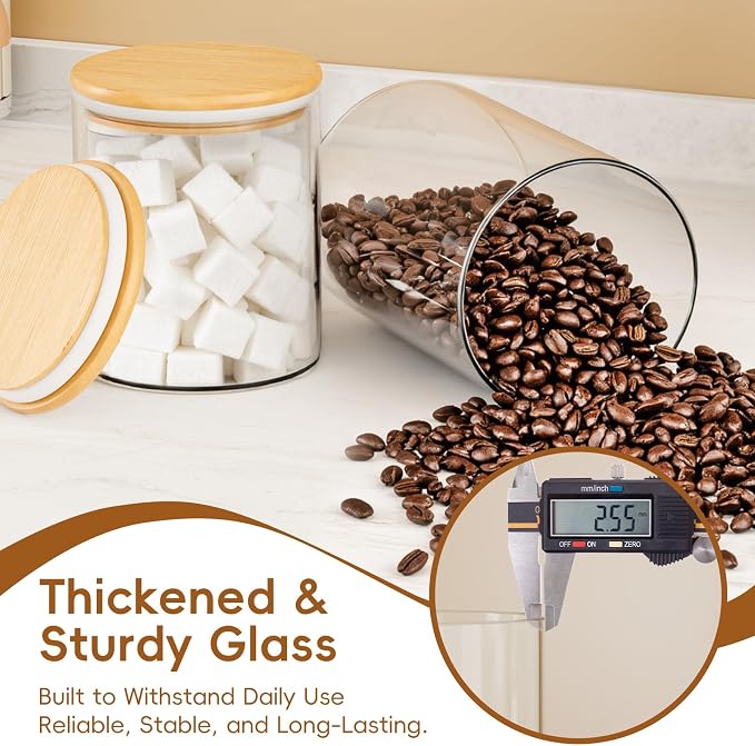 Airtight Glass Food Storage Containers with Lids,5-Pack Pantry Storage Canisters Set,19/26/33/45/68 Ounces Kitchen Jars for Flour,Sugar,Salt,Coffee Beans,Cereal,Spice,Creamer & Overnight Oats