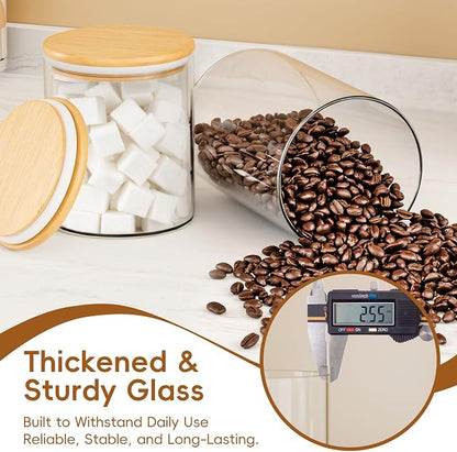 Airtight Glass Food Storage Containers with Lids,5-Pack Pantry Storage Canisters Set,19/26/33/45/68 Ounces Kitchen Jars for Flour,Sugar,Salt,Coffee Beans,Cereal,Spice,Creamer & Overnight Oats