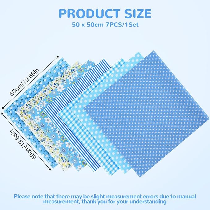 Ainiv 7pcs Fabric Bundles Squares, 19.68"x19.68" 100% Cotton Quilting Fabric Bundles, Floral Precut Squares Patchwork for Quilting, Sewing, DIY Crafts, Mask, Blue