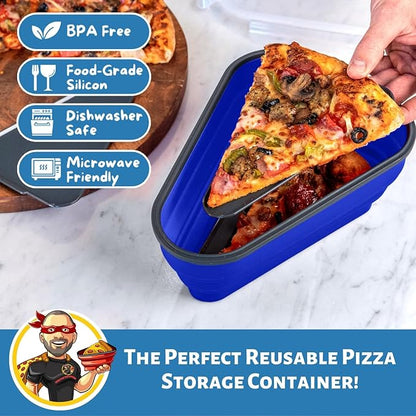 PIZZA PACK The Perfect Reusable Pizza Storage Container with 5 Microwavable Serving Trays - BPA-Free Adjustable Pizza Slice Container to Organize & Save Space, 2 Pack, Blue