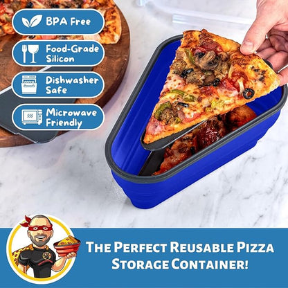 PIZZA PACK The Perfect Reusable Pizza Storage Container with 5 Microwavable Serving Trays - BPA-Free Adjustable Pizza Slice Container to Organize & Save Space, 4 Pack, Blue