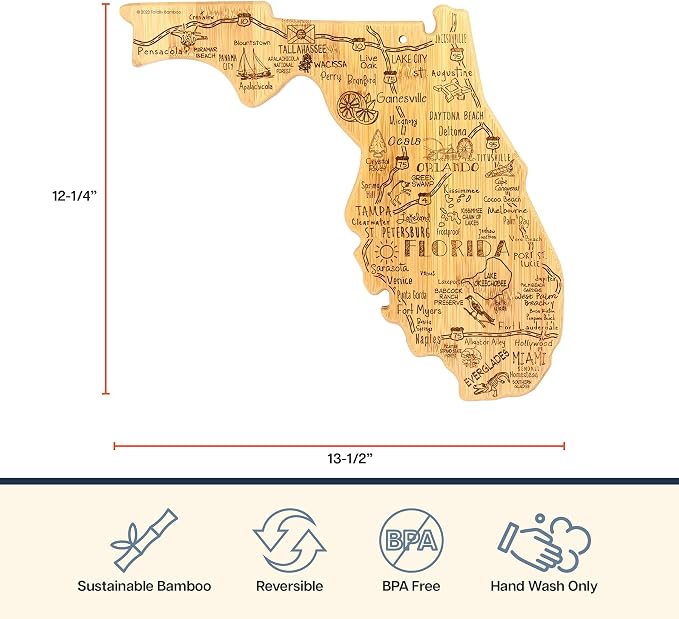 Totally Bamboo Destination Florida State Shaped Cutting Board