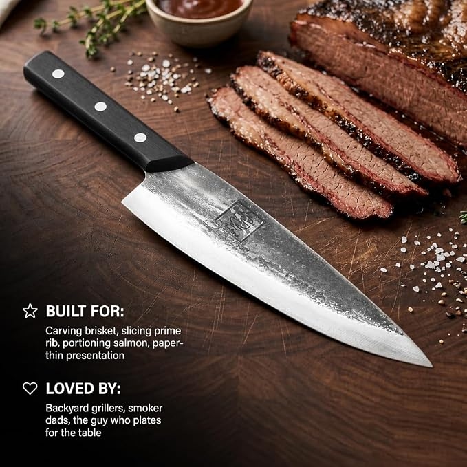 COOLINA Tungsten XL Chef Knife, Kitchen Utility Knife for Cutting, Chopping Meat, Vegetables 9-inch Blade, German Tungsten Steel