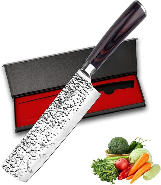 imarku Nakiri Knife,7 Inch High Carbon Stainless Steel Japanese Chef Knife,Razor Sharp Chopping Vegetable and Meat Cleaver Kitchen Knife with Ergonomic Handle,Fathers Day