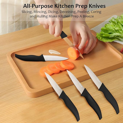 4-Piece Paring Knife Set, 4 Inch 4Cr14 Stainless Steel Sharp Fruit Vegetable Peeling Knives with Ergonomic Anti-Slip Large Handle, Small Kitchen Utility Knife for Daily Meal Prep, Black