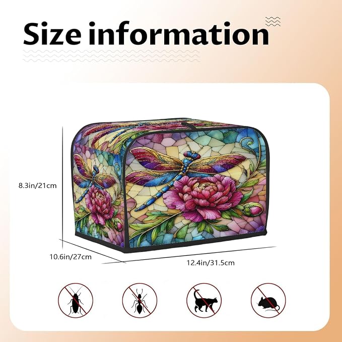 Flower Dragonfly Toaster Cover 4 Slice Wide Slot Washable Toaster Covers | Rainbow Art Dust and Fingerprint Protection Bread Maker Covers for Kitchen Accessories Decor Bakeware Women Gift