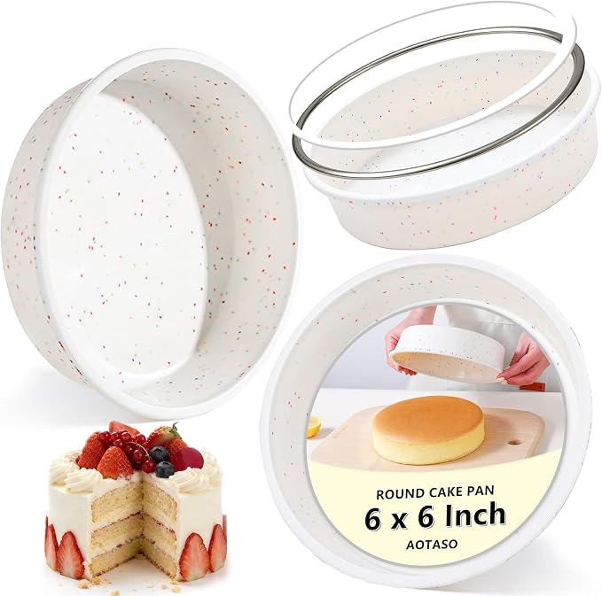 6 inch Silicone Round Cake Pans with Metal Reinforced Frame, Nonstick Small Smash Cake Molds for Baking, BPA Free Set of 3 (Cream)