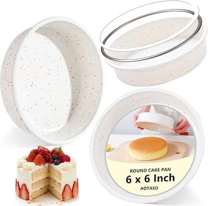 6 inch Silicone Round Cake Pans with Metal Reinforced Frame, Nonstick Small Smash Cake Molds for Baking, BPA Free Set of 3 (Cream)
