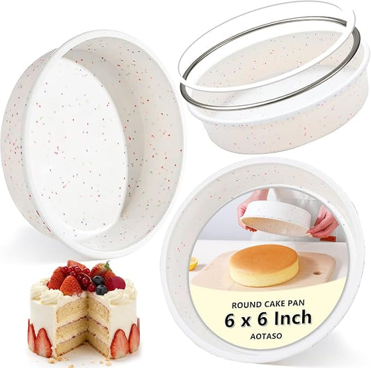 6 inch Silicone Round Cake Pans with Metal Reinforced Frame, Nonstick Small Smash Cake Molds for Baking, BPA Free Set of 3 (Cream)