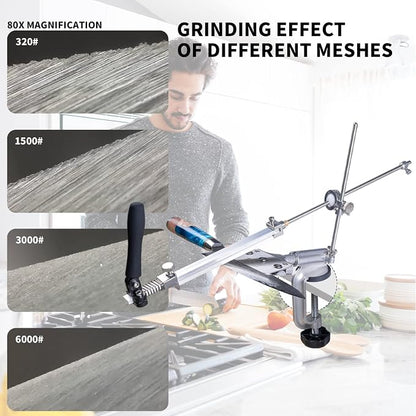 CWOVRS Knife Sharpening System, RX-008 Professional Knife Sharpener, 360° Flip Rotation, Upgraded Metal Fixed Angled Knife Sharpener Kit, Kitchen Chef Knife Sharpening Kit,12 Stones Kit
