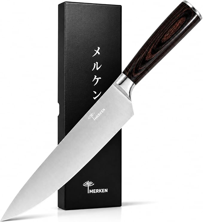 MERKEN 8 Inch Chef Knife, 5Cr15MoV High Carbon Stainless Steel Blade with Pakkawood Handle