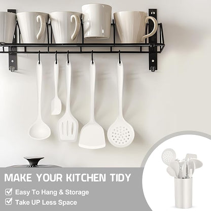 E-far Silicone Cooking Utensils Set, 25 Piece Kitchen Utensils with Holder, Non Toxic Kitchen Tools Spatula, Turner, Spoon, Ladle for Nonstick Cookware, Heat Resistant & Dishwasher Safe - White