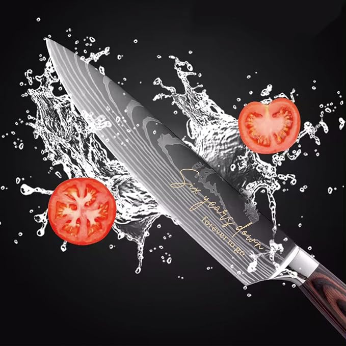 6 Years Anniversary Engraved Chef Knife Gift, 6th Wedding Anniversary Keepsake for Couple, 8 Inch High Carbon Stainless Steel Sharp Kitchen Knife with Ergonomic Handle, 6 Years Marriage Presents