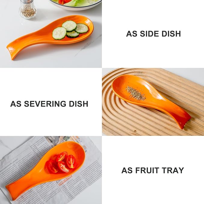 Hasense Spoon Rest for Stove Top, Cooking Spoon Holder for Kitchen Counter, Porcelain Utensil Rest for Spatula, Ladle and Tong, Modern Classic Kitchen Coffee Bar Decor, Housewarming Gift, Orange