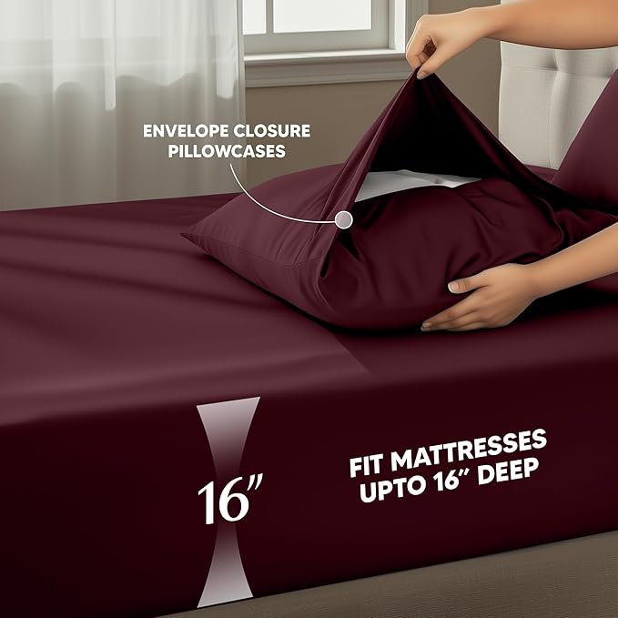 Utopia Bedding Full Size Sheet Set – 4 Piece Bed Sheets, Soft and Breathable Microfiber, Includes 1 Fitted Sheet, 1 Flat Sheet and 2 Pillowcases – Oeko Tex (Burgundy)