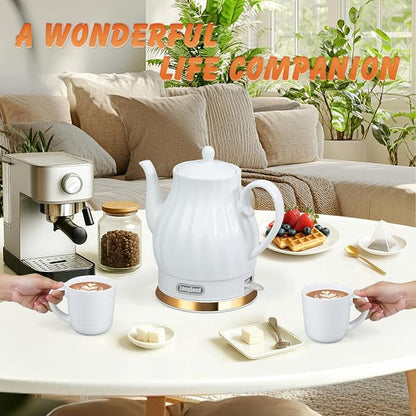 Ceramic Electric Kettle, 1.5 Liters/1200W Electric Tea Kettle, Heats Water Quickly, Automatic Shut - off, Boil - Dry Protection, Free Of BPA, Matte White