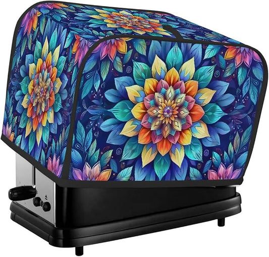 Mandala Ethnic Rainbow Toaster Cover 4 Slice Wide Slot Washable Kitchen Appliance Covers Fingerprint Bread Machine Dust Cover Small Toaster Oven Accessories Covers Bread Maker Bag Women Gift