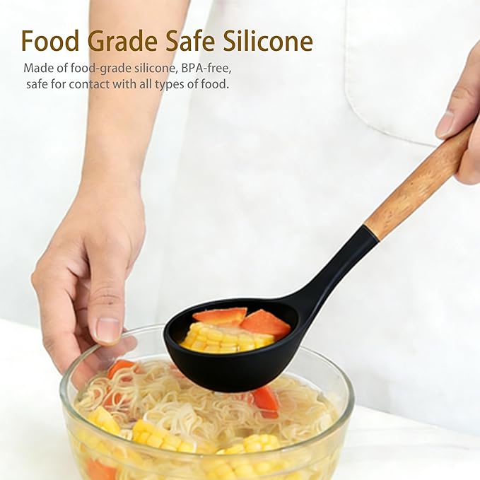 Silicone Cooking Utensils Set - 446°F Heat Resistant Silicone Kitchen Utensils Set, Spatula,Turner Tongs, Spoon, Whisk,Kitchen Gadgets for Nonstick Cookware, BPA Free（Black）