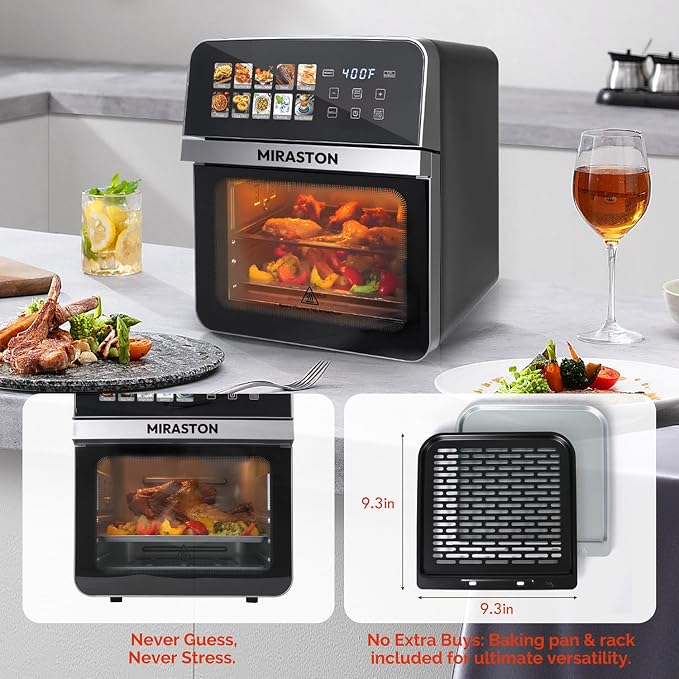 10QT Air Fryer Toaster Oven Combo with 10 Presets, Family Size Compact Oven for Roasting Whole Chicken/Double Cooking, Stainless Steel Interior, Easy Clean, Includes 2 Accessories & Recipe