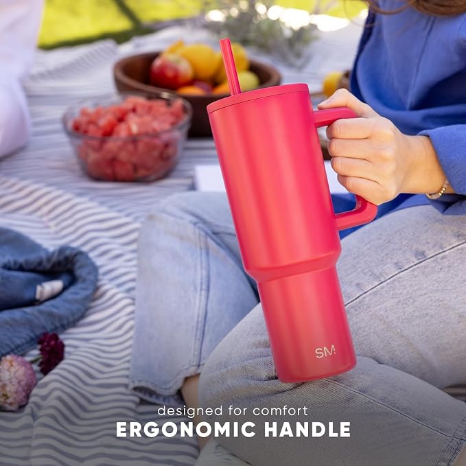 Simple Modern 40 oz Trek Tumbler with Handle and Straw Lid | Cup Holder Friendly Insulated Stainless Steel Travel Mug | Raspberry Vibes (Pack of 12)