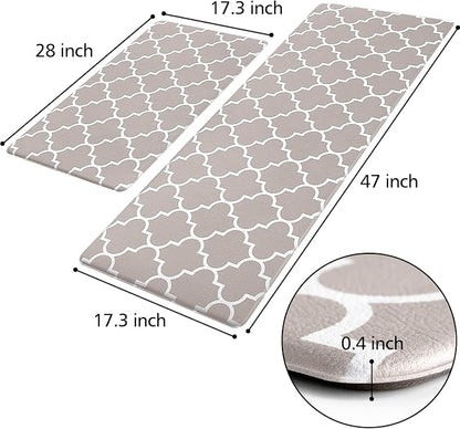 KMAT Kitchen Mat [2 PCS] Cushioned Anti-Fatigue Area Rug Sets, Waterproof Non-Slip Kitchen Mats and Rugs Heavy Duty PVC Ergonomic Comfort Foam Rug for Kitchen, Floor Home, Office, Sink, Khaki