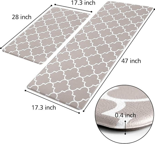 KMAT Kitchen Mat [2 PCS] Cushioned Anti-Fatigue Area Rug Sets, Waterproof Non-Slip Kitchen Mats and Rugs Heavy Duty PVC Ergonomic Comfort Foam Rug for Kitchen, Floor Home, Office, Sink, Khaki