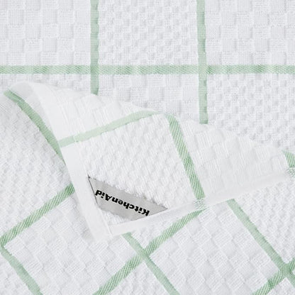 KITCHENAID Quilted Cotton Terry Cloth Oven Mitt, Pot Holder, Kitchen Towel 4-Pack Set, Heat Resistant, Silicone Grip, 16"x26", 7"x13" & 7"x10", Pistachio