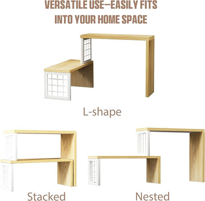 Kitchen Countertop Organizer, 2 Tier Spice Rack, Adjustable Cabinet Organizer Shelf, Corner Counter Shelf for Kitchen, Pantry, Coffee Station, Stackable, Expandable, Beige