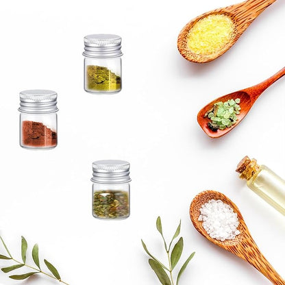 16 PCS Tiny Jars with Aluminum Lids 15ml Small Glass Bottles Empty Spice Jars Transparent Mini Containers Condiment Pot Seasoning Storage Bottle for Home Kitchen Outdoor Camping Hiking BBQ Hunting