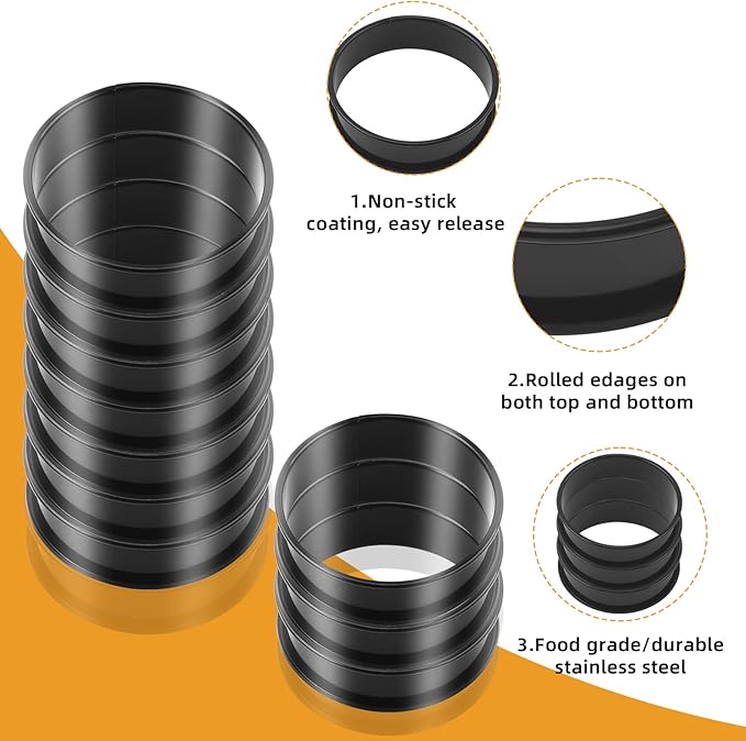 RICHSC-PAN Crumpet Rings, 16Pack Nonstick English Muffin Ring, Outer diameter 4 Inch+3.3Inch Food-Grade Stainless Steel Tart Rings. More Convenient to Take the Food of The Bakery Ring Mold.