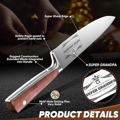 Huusk Birthday Gifts for Grandpa - Premium 8” Chef knife with Ergonomic Handle, Engraved SUPER GRANDPA Birthday Gift for Grandpa, Kitchen Cooking Knife with Gift Box Christmas Gift for Men and Women