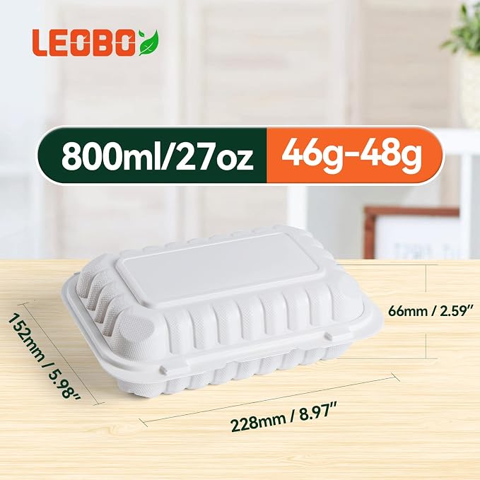 50 Pack 27oz 9x6 Takeout Containers - Shrink Wrapped No Pre-Wash | BPA Free MFPP Sturdy | Reusable & Secure Seal | Microwave Safe To Go Boxes for Leftovers, Catering & Meal Delivery | White