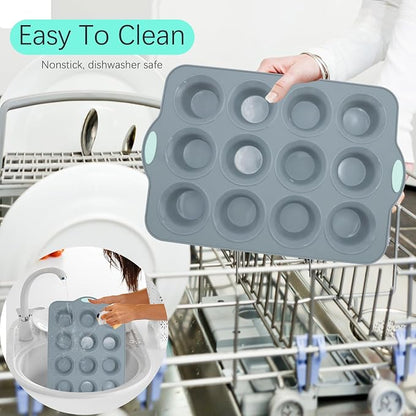 To encounter 2Pack Silicone Muffin Pan with Metal Frame, 12 Cup Regular Size Cupcake Pan, Non-Stick Baking Tray, Food Grade Baking Molds for Oven, Dishwasher Safe